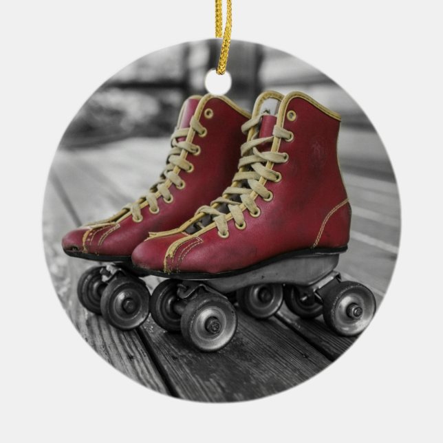 Vintage Red Roller Skates Christmas Ornament (Front)