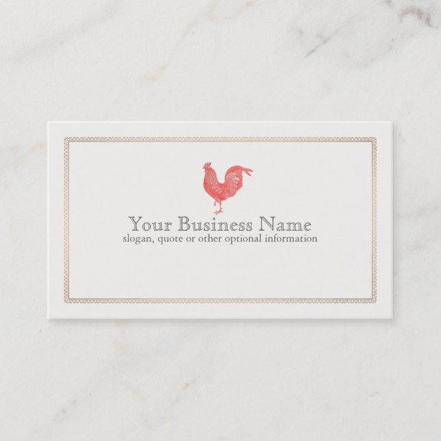 Vintage Red Rooster Etching Business Card (Front)