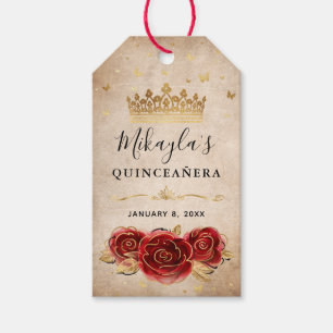 Vintage Red Rose and Gold Crown Thank You Favour Gift Tags