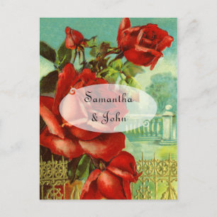Vintage Red Rose Announcement Postcard