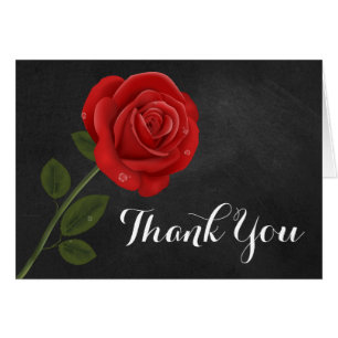 Vintage Red Rose Black Chalkboard Floral Thank You