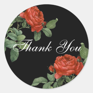 Vintage Red Rose Botanical Thank You Classic Round Sticker