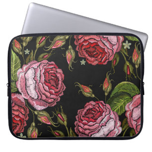 Vintage Red Rose Embroidery Pattern Laptop Sleeve