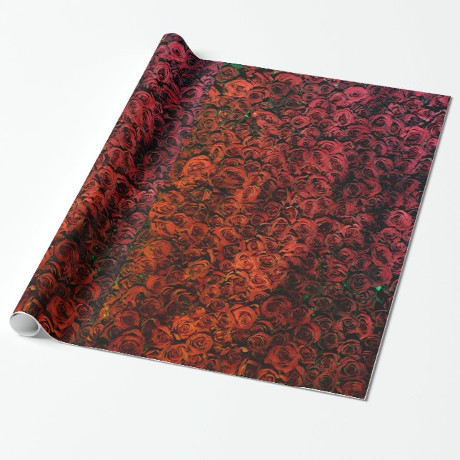 Vintage Red Rose Floral Gift Wrap (Unrolled)