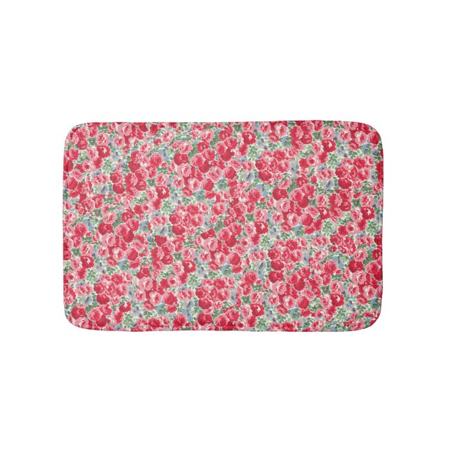 Vintage Red Rose Floral Pattern Bath Mat (Front)