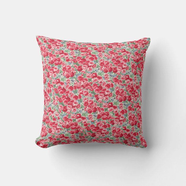 Vintage Red Rose Floral Pattern Cushion (Front)