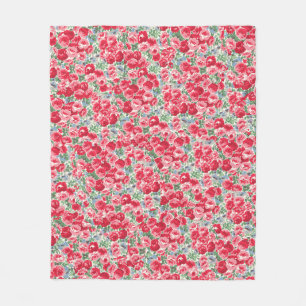 Vintage Red Rose Floral Pattern Fleece Blanket