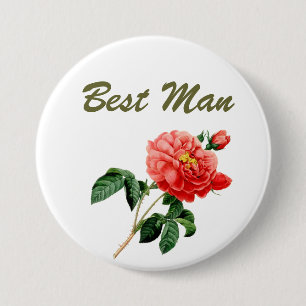 vintage red rose flowers best man 7.5 cm round badge