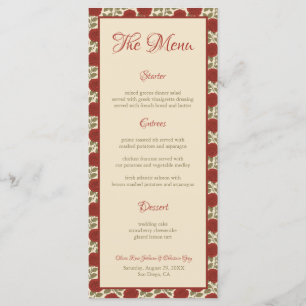Vintage Red Rose Flowers Wedding Menu