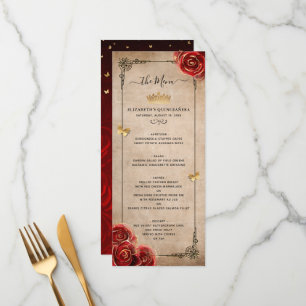 Vintage Red Rose Gold Black Elegant Watercolor Menu
