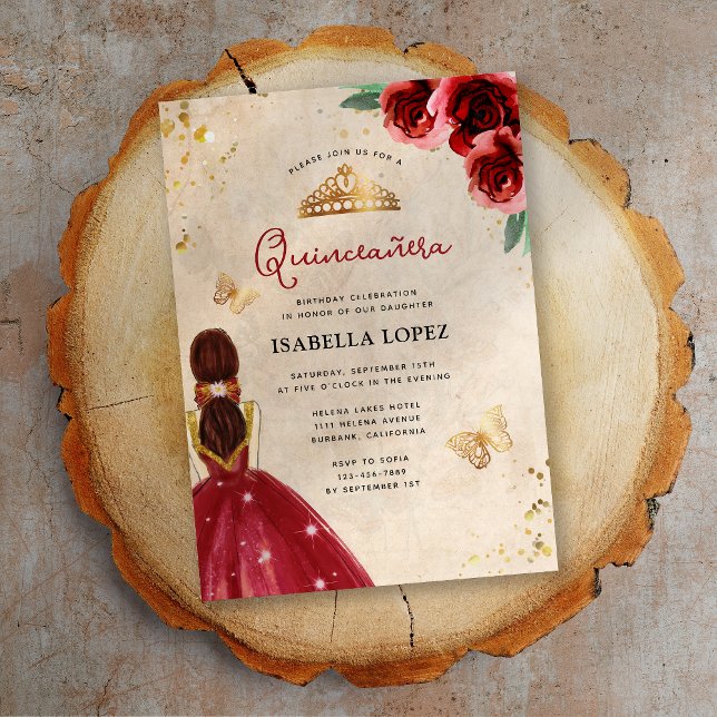 Vintage Red Rose Gold Elegant Quinceañera  Invitation (Creator Uploaded)
