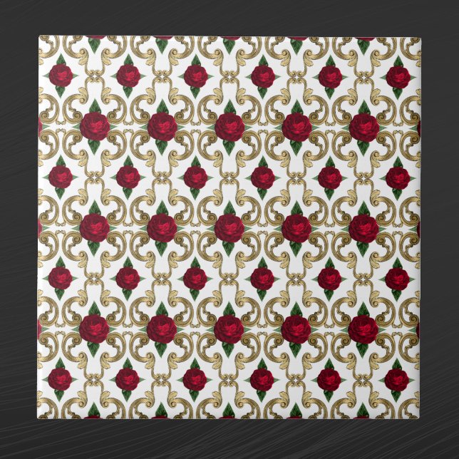 Vintage Red Rose Gold Pattern Tile (Creator Uploaded)