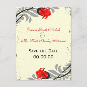 Vintage Red Rose Grunge Save The Date Postcard
