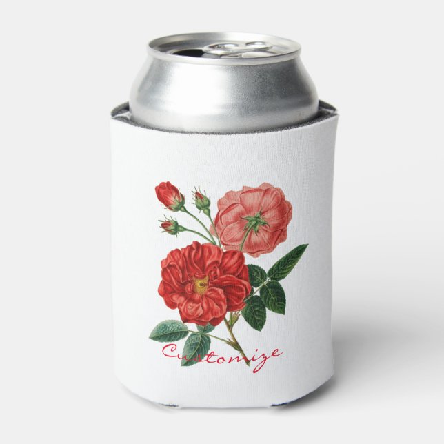 Vintage Red Rose Illustration Thunder_Cove Can Cooler (Can Front)