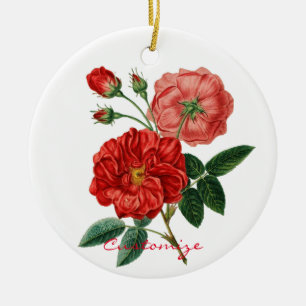 Vintage Red Rose Illustration Thunder_Cove Ceramic Tree Decoration