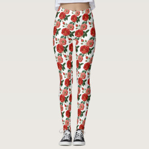 Vintage Red Rose Illustration Thunder_Cove Leggings