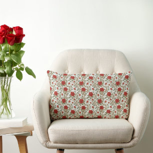 Vintage Red Rose Lumbar Cushion