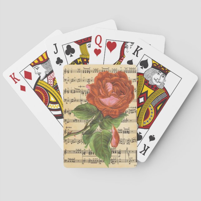 Vintage Red Rose & Music Playing Cards (Back)