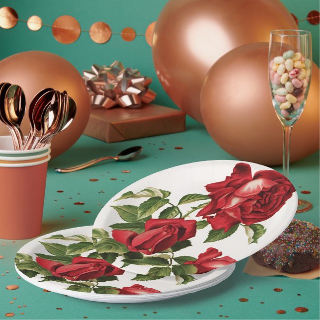 Vintage red rose party paper plate (Multi)