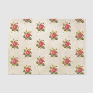 Vintage Red Rose Pattern on Aged Parchment Craft Tissue Paper
