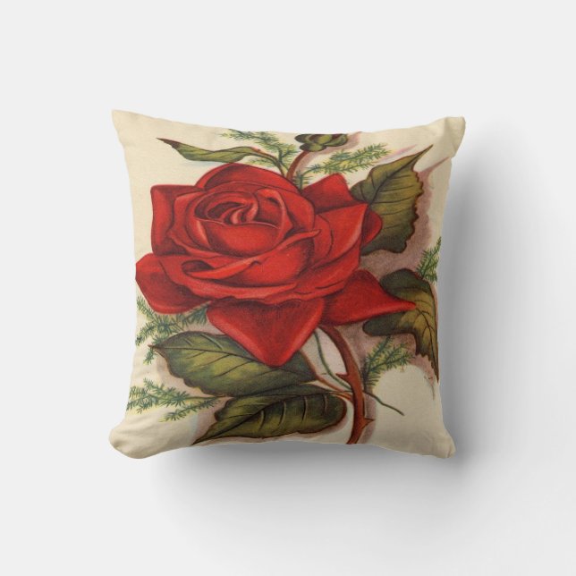 Vintage Red Rose Throw Pillow (Front)