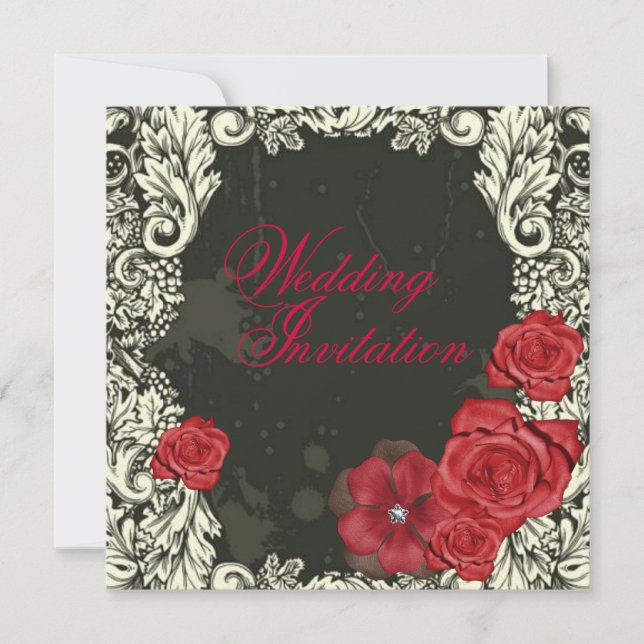 Vintage Red Rose victorian gothic wedding Invitation (Front)