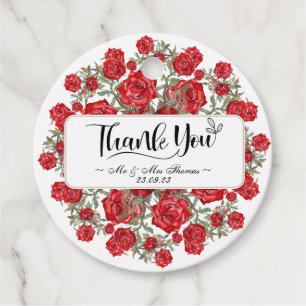 Vintage Red Rose Watercolor Floral thank you card Favour Tags