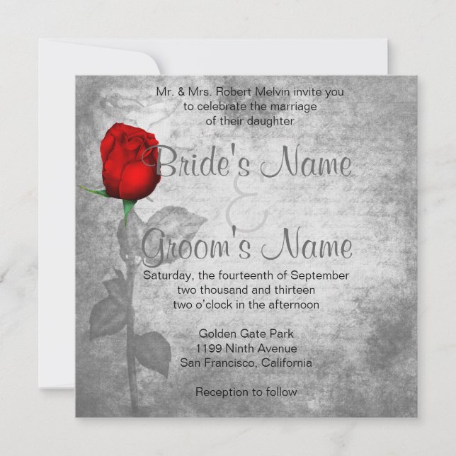 Vintage Red Rose Wedding Invitation (Front)