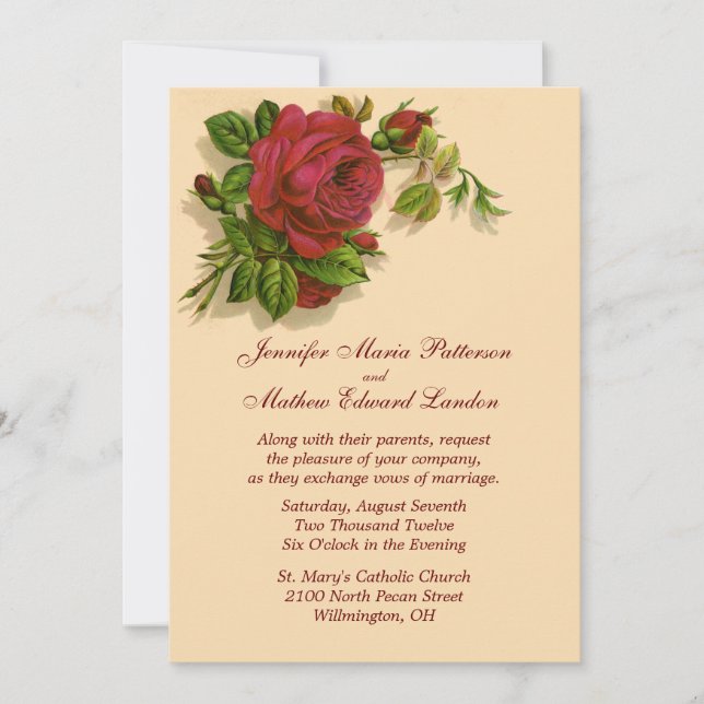 Vintage Red Rose Wedding Invitation (Front)