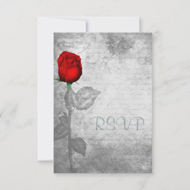 Vintage Red Rose Wedding RSVP Card (Front)