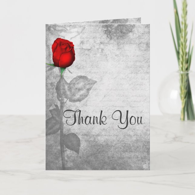 Vintage Red Rose Wedding Thank You Card (Front)