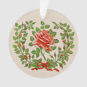 Vintage Red Rose Wreath Floral Greeting Art Ornament