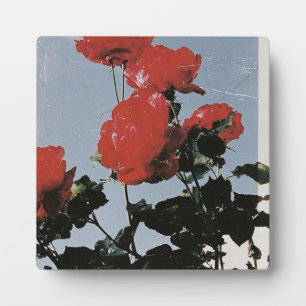 Vintage Red Roses Against a Blue Sky Plaque