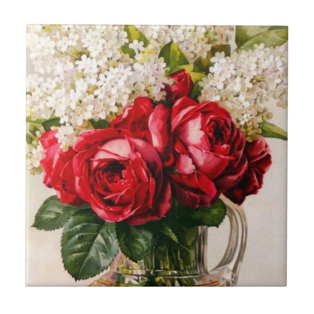 Vintage Red Roses and Baby’s Breath Tile (Front)