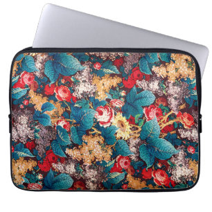 Vintage red roses and lilac floral pattern laptop sleeve