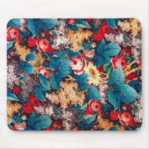 Vintage red roses and lilac floral pattern mouse pad