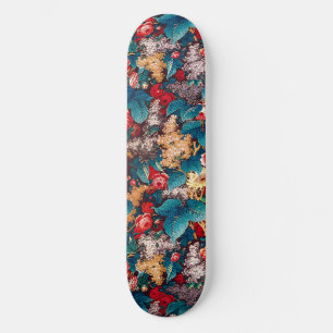 Vintage red roses and lilac floral pattern skateboard