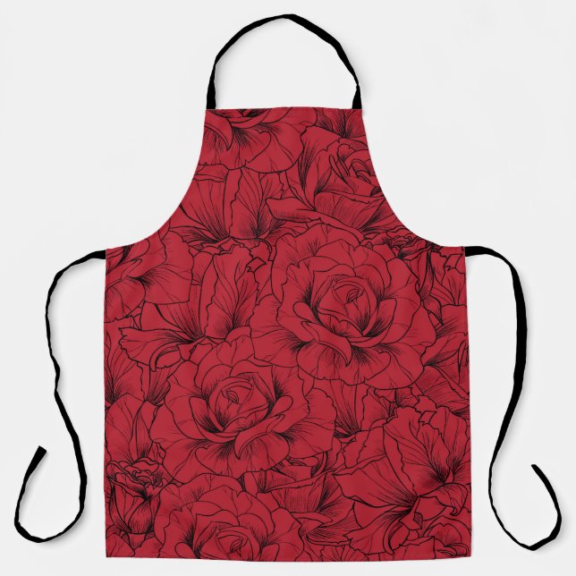 Vintage Red Roses Elegance Apron (Front)