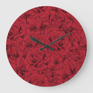 Vintage Red Roses Elegance Large Clock