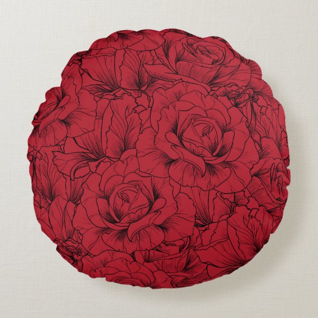Vintage Red Roses Elegance Round Cushion (Front)