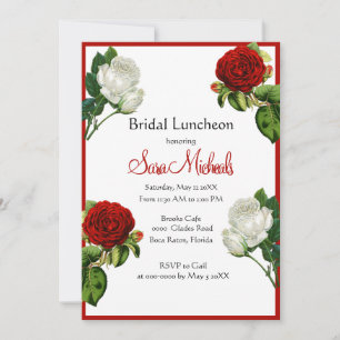 Vintage Red Roses Floral Bridal Luncheon  Invitation