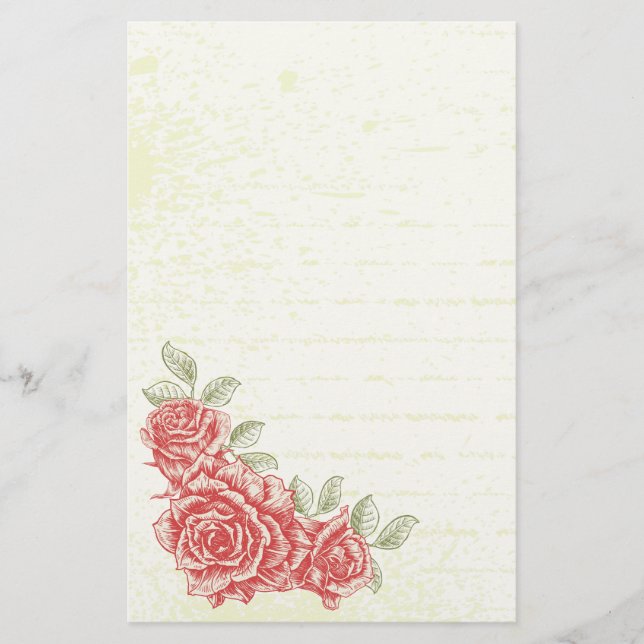 Vintage red roses floral custom stationery (Front)