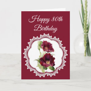 Vintage Red Roses Flower 80th Birthday Custom Card