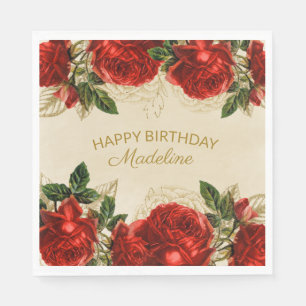 Vintage Red Roses Happy Birthday Women's Napkin