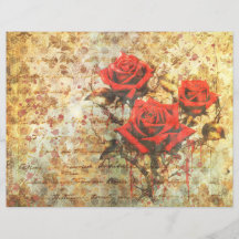 Vintage Red Roses Junk Journal Paper - Distressed 