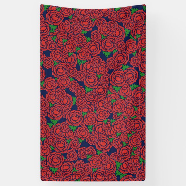 Vintage Red Roses Pattern Valentine Art Flowers Banner (Vertical)