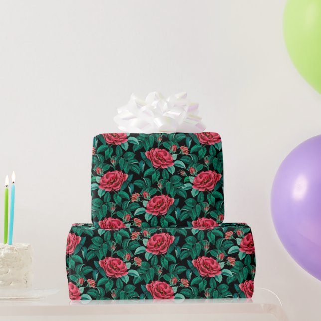 Vintage Red Roses Pattern  Wrapping Paper (Party Gifts)