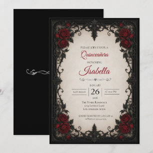 Vintage Red roses Quinceañera Invitation