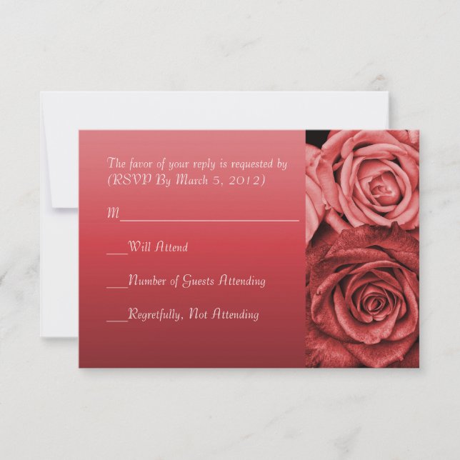 Vintage Red Roses RSVP wedding card (Front)