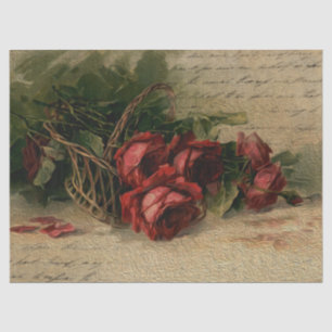 Vintage Red Roses  Script overlay decoupage Tissue Paper